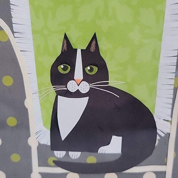 Handmade paper art collage of cat on couch Framed 17" X 14" - Picture 3 of 7